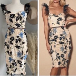 ❤️ Lulus Show Stopper Cream Embroidered Sequin Bodycon Midi Dress